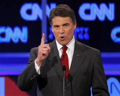 Perry speaks during the CNN/Tea Party Republican presidential candidates debate in Tampa Perry speaks during the CNN/Tea Party Republican presidential candidates debate in Tampa