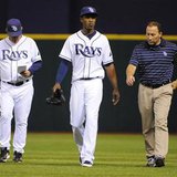 Tampa Bay Rays' Maddon, Upton and Porterfield walk during their MLB baseball game against Detroit Tigers in St. Petersburg Tampa Bay Rays' Maddon, Upton and Porterfield walk during their MLB baseball game against Detroit Tigers in St. Petersburg