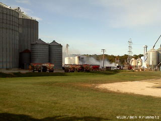 Crews work to control a fire at the Adell Co-op in Sheboygan County, Sept. 14, 2011. (courtesy of FOX 11). Crews work to control a fire at the Adell Co-op in Sheboygan County, Sept. 14, 2011. (courtesy of FOX 11).