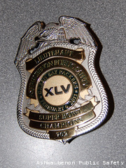 An Ashwaubenon Public Safety badge commemorating the Green Bay Packers' Super Bowl XLV championship is seen.
An Ashwaubenon Public Safety badge commemorating the Green Bay Packers' Super Bowl XLV championship is seen.