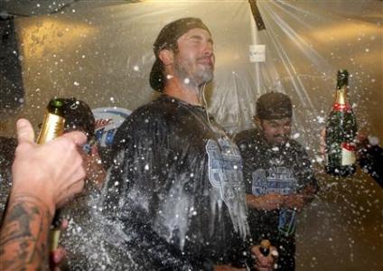 Detroit Tigers pitcher Justin Verlander celebrates in the visitor clubhouse after the Detroit Tigers clinched the American League Central Division after defeating the Oakland Athletics in Oakland, Credit: REUTERS/Beck Diefenbach Detroit Tigers pitcher Justin Verlander celebrates in the visitor clubhouse after the Detroit Tigers clinched the American League Central Division after defeating the Oakland Athletics in Oakland, Credit: REUTERS/Beck Diefenbach