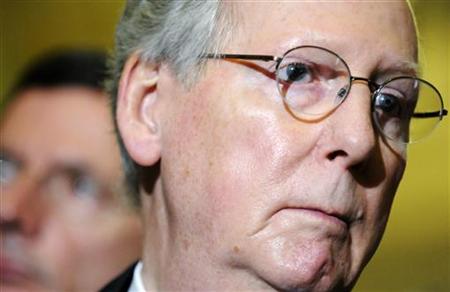 McConnell listens to questions from reporters about the Senate's passage of debt ceiling legislation in Washington McConnell listens to questions from reporters about the Senate's passage of debt ceiling legislation in Washington
