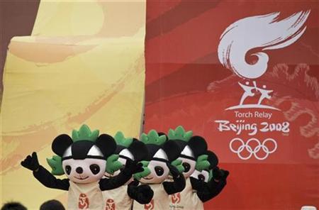 Actors dressed as Olympic 'Fuwa' mascots perform during a ceremony for the 2008 Beijing Olympic torch relay in Beijing Actors dressed as Olympic 'Fuwa' mascots perform during a ceremony for the 2008 Beijing Olympic torch relay in Beijing