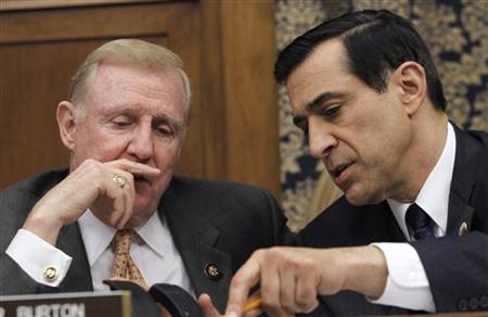 Rep. Dan Burton (R-IN) (L) and Rep. Darrell Issa (R-CA) are seen on Capitol Hill in Washington, February 24, 2010. REUTERS/Jason Reed Rep. Dan Burton (R-IN) (L) and Rep. Darrell Issa (R-CA) are seen on Capitol Hill in Washington, February 24, 2010. REUTERS/Jason Reed