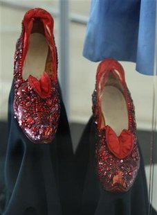 Judy Garland's ruby slippers from the The Wizard of Oz are pictured at a preview of actress Debbie Reynold's vast Hollywood costume and prop Judy Garland's ruby slippers from the The Wizard of Oz are pictured at a preview of actress Debbie Reynold's vast Hollywood costume and prop