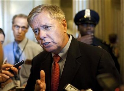Senator Lindsey Graham speaks to the media before voting on a bill allowing a rise in the debt ceiling on Capitol Hill Senator Lindsey Graham speaks to the media before voting on a bill allowing a rise in the debt ceiling on Capitol Hill