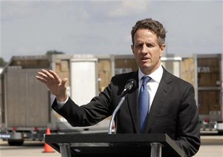 Treasury Secretary Geithner addresses members of media about President Obama's jobs bill during a tour of UPS' World Port air hub in Louisvi Treasury Secretary Geithner addresses members of media about President Obama's jobs bill during a tour of UPS' World Port air hub in Louisvi