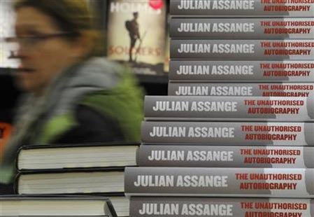 A woman passes a display of the unauthorised autobiography of WikiLeaks founder Julian Assange at a bookstore in central London A woman passes a display of the unauthorised autobiography of WikiLeaks founder Julian Assange at a bookstore in central London