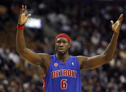 Detroit Pistons forward Ben Wallace reacts to a foul call during their NBA basketball game in Toronto Detroit Pistons forward Ben Wallace reacts to a foul call during their NBA basketball game in Toronto