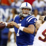 The Colts' Curtis Painter looks to pass the football during a preseason NFL football game in Indianapolis
