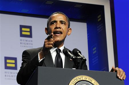 Obama makes a point as he delivers remarks at the Human Rights Campaign's annual dinner in Washington Obama makes a point as he delivers remarks at the Human Rights Campaign's annual dinner in Washington