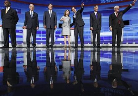 U.S. Republican presidential candidates gather before the start of their debate in Ames U.S. Republican presidential candidates gather before the start of their debate in Ames