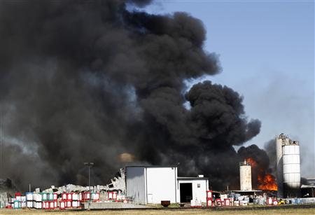 Fire burns at the Magnablend Inc. chemical storage site in Waxahachie, Texas Fire burns at the Magnablend Inc. chemical storage site in Waxahachie, Texas