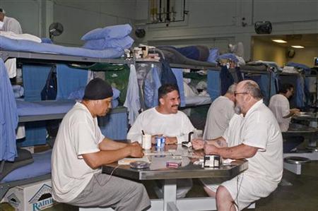 Prisoners gather at the Mule Creek State Prison in California Prisoners gather at the Mule Creek State Prison in California