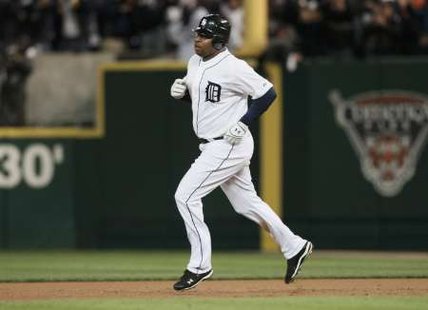 Detroit Tigers' Delmon Young runs the bases after hitting a solo home run in the seventh inning against the New York Yankees in Game 3 in their MLB American League Division Series baseball playoffs in Detroit, Michigan, October 3, 2011. REUTERS/Rebecca Cook (UNITED STATES - Tags: SPORT BASEBALL) Detroit Tigers' Delmon Young runs the bases after hitting a solo home run in the seventh inning against the New York Yankees in Game 3 in their MLB American League Division Series baseball playoffs in Detroit, Michigan, October 3, 2011. REUTERS/Rebecca Cook (UNITED STATES - Tags: SPORT BASEBALL)