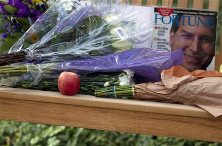 A memorial outside Apple headquarters is set on a bench following the death of Apple Inc founder Steve Jobs in Cupertino, California A memorial outside Apple headquarters is set on a bench following the death of Apple Inc founder Steve Jobs in Cupertino, California