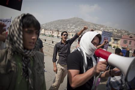 An Afghan man shouts anti-U.S. slogans at a protest in Kabul An Afghan man shouts anti-U.S. slogans at a protest in Kabul
