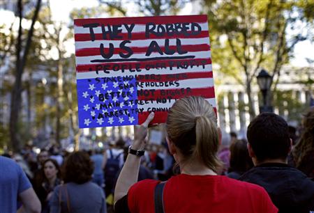 Occupy Wall Street protester demonstrates in Foley Square in New York Occupy Wall Street protester demonstrates in Foley Square in New York