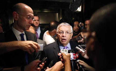 National Basketball Association commissioner Stern answers questions to members of the media outside the Louvell hotel in New York National Basketball Association commissioner Stern answers questions to members of the media outside the Louvell hotel in New York