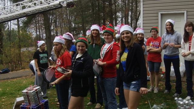Kayleigh in Rib Mountain might not make it to Christmas. So today (Oct 11, 2011), the Rib Mountain Fire Department and Edgar High School students were there at the house to decorate so Kayleigh can have Christmas now. Mike Mathers was there playing Christmas music.