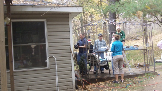 Kayleigh in Rib Mountain might not make it to Christmas. So today (Oct 11, 2011), the Rib Mountain Fire Department and Edgar High School students were there at the house to decorate so Kayleigh can have Christmas now. Mike Mathers was there playing Christmas music.