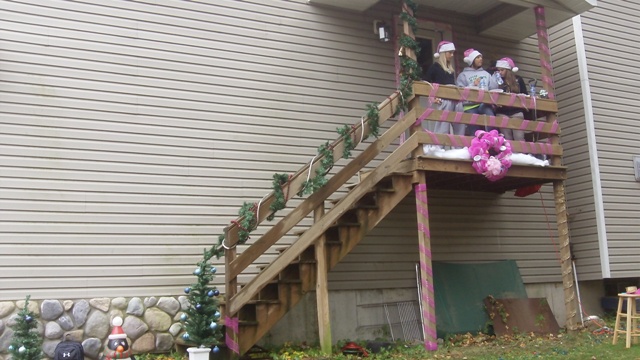 Kayleigh in Rib Mountain might not make it to Christmas. So today (Oct 11, 2011), the Rib Mountain Fire Department and Edgar High School students were there at the house to decorate so Kayleigh can have Christmas now. Mike Mathers was there playing Christmas music.