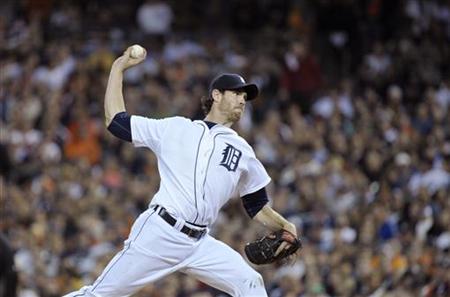 Detroit Tigers starting pitcher Doug Fister throws against the Texas Rangers in the seventh inning of Game 3 of the MLB American League Cham Detroit Tigers starting pitcher Doug Fister throws against the Texas Rangers in the seventh inning of Game 3 of the MLB American League Cham