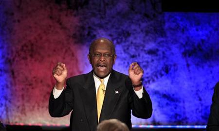 Republican presidential candidate and businessman Herman Cain makes a point while participating in a Republican presidential debate with the Republican presidential candidate and businessman Herman Cain makes a point while participating in a Republican presidential debate with the