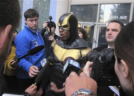 Benjamin Fodor, aka Seattle superhero "Phoenix Jones", speaks to the media after making a court appearance in Seattle, Washington Benjamin Fodor, aka Seattle superhero "Phoenix Jones", speaks to the media after making a court appearance in Seattle, Washington