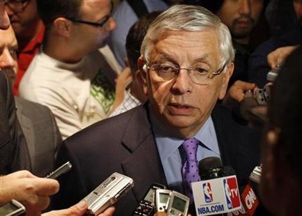 National Basketball Association commissioner Stern answers questions to members of the media outside the Louvell hotel in New York National Basketball Association commissioner Stern answers questions to members of the media outside the Louvell hotel in New York