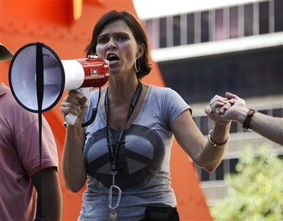 An Occupy LA protester named Nevada speaks at a rally in front of the Bank of America building in Los Angeles An Occupy LA protester named Nevada speaks at a rally in front of the Bank of America building in Los Angeles