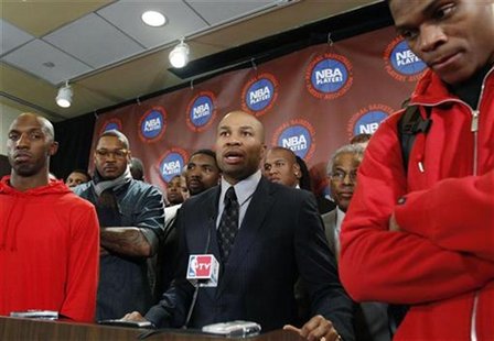 Derek Fish of NBA players association speaks during news conference to reject NBA's latest offer in New York Derek Fish of NBA players association speaks during news conference to reject NBA's latest offer in New York