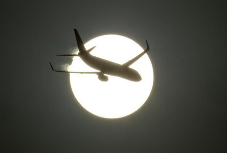 An aircraft is silhouetted by the sun An aircraft is silhouetted by the sun
