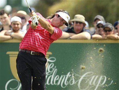 U.S. team member Watson plays his tee shot on the 17th hole during his four-ball match at The Presidents Cup at Royal Melbourne Golf Club U.S. team member Watson plays his tee shot on the 17th hole during his four-ball match at The Presidents Cup at Royal Melbourne Golf Club