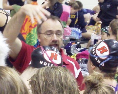Coach Don Kimble talks to his team prior to the state Division 2 girls swimming championship meet on Nov. 19, 2011. Coach Don Kimble talks to his team prior to the state Division 2 girls swimming championship meet on Nov. 19, 2011.