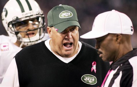 Jets head coach Rex Ryan argues a call with referee Mike Carey during their game against the Ravens in Baltimore Jets head coach Rex Ryan argues a call with referee Mike Carey during their game against the Ravens in Baltimore