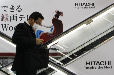 Logos of Hitachi are seen at an electronic shop in Tokyo Logos of Hitachi are seen at an electronic shop in Tokyo