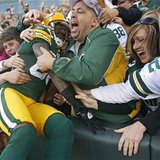 Green Bay Packers' Donald Driver celebrates a touchdown against the Denver Broncos in the second half during their NFL football game in Gree