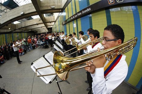 Children play music inside a subway station in Caracas Children play music inside a subway station in Caracas