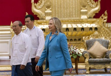U.S. Secretary of State Hillary Clinton walks with Myanmar's President Thein Sein at the President's Office in Naypyitaw U.S. Secretary of State Hillary Clinton walks with Myanmar's President Thein Sein at the President's Office in Naypyitaw