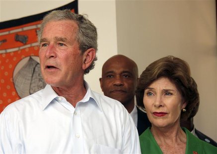 George W. Bush and Laura Bush arrive at Mnazi Mmoja Hospital to see the government efforts in the prevention of transmission of HIV/AIDS in George W. Bush and Laura Bush arrive at Mnazi Mmoja Hospital to see the government efforts in the prevention of transmission of HIV/AIDS in