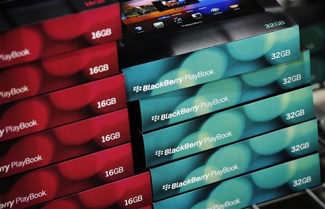 Boxes of RIM PlayBooks are seen on a shelf in Toronto Boxes of RIM PlayBooks are seen on a shelf in Toronto