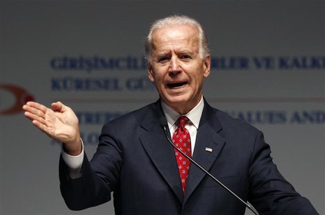 U.S. Vice President Joe Biden reacts during his address at the Global Entrepreneurship Summit in Istanbul U.S. Vice President Joe Biden reacts during his address at the Global Entrepreneurship Summit in Istanbul