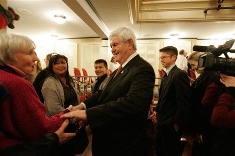Republican Presidential candidate Gingrich shakes hands with a supporter in Newberry Republican Presidential candidate Gingrich shakes hands with a supporter in Newberry