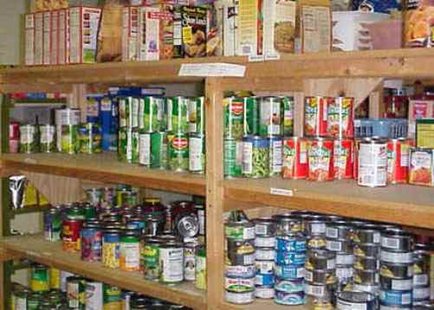 Shelves at a food pantry Shelves at a food pantry