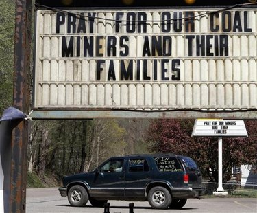 Signs referring to a mining accident at Upper Big Branch Mine are seen in Whitesville, West Virginia Signs referring to a mining accident at Upper Big Branch Mine are seen in Whitesville, West Virginia