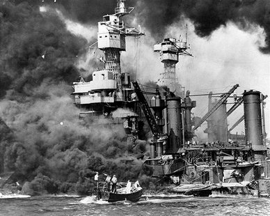Sailors in a motor launch rush to rescue a survivor in the water alongside USS West Virginia after an attack on Pearl Harbor Sailors in a motor launch rush to rescue a survivor in the water alongside USS West Virginia after an attack on Pearl Harbor