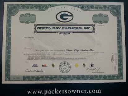 Green Bay Packers Stock Share. Green Bay Packers Stock Share.