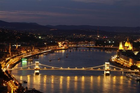 The cityscape of Budapest with the Chain Bridge is seen from the Gellert Hill. The cityscape of Budapest with the Chain Bridge is seen from the Gellert Hill.