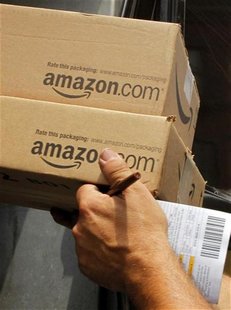 Driver delivers two packages from Amazon.com in Boston, Massachusetts Driver delivers two packages from Amazon.com in Boston, Massachusetts